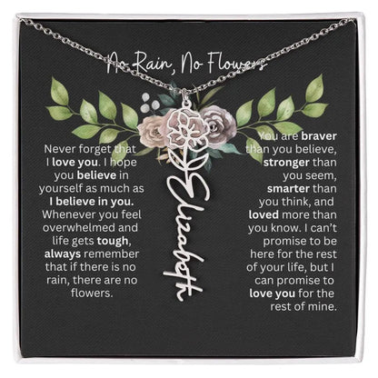 Birth Flower Necklace With Name I No Rain - No Flowers | Elegant Gift for Daughter