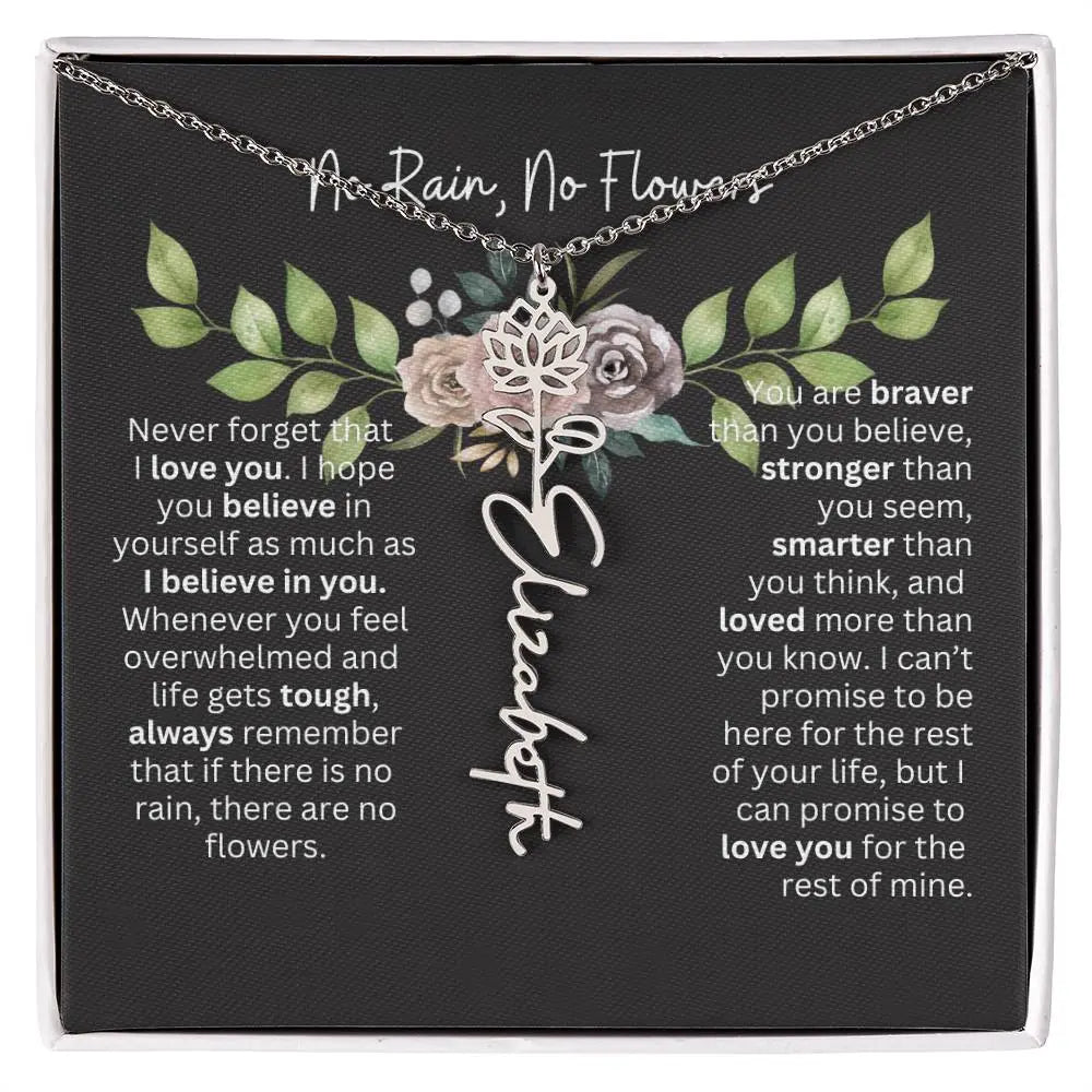 Birth Flower Necklace With Name I No Rain - No Flowers | Elegant Gift for Daughter