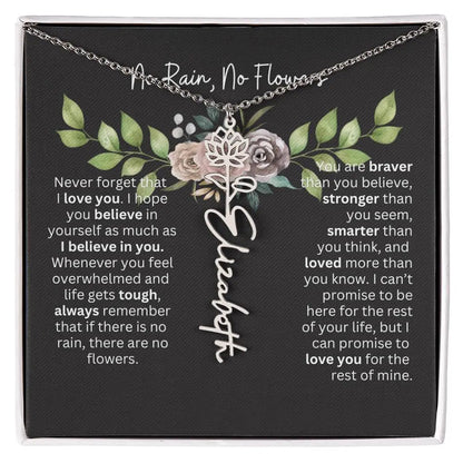 Birth Flower Necklace With Name I No Rain - No Flowers | Elegant Gift for Daughter