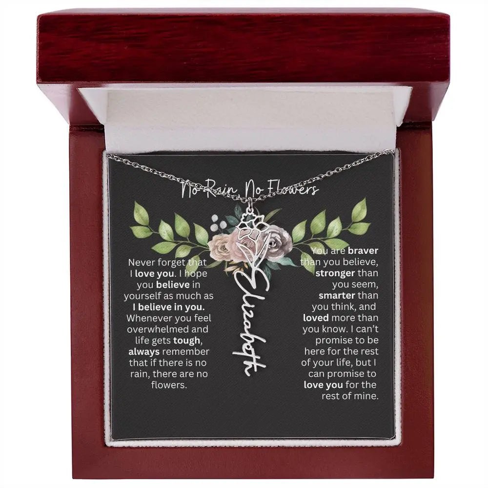 Birth Flower Necklace With Name I No Rain - No Flowers | Elegant Gift for Daughter