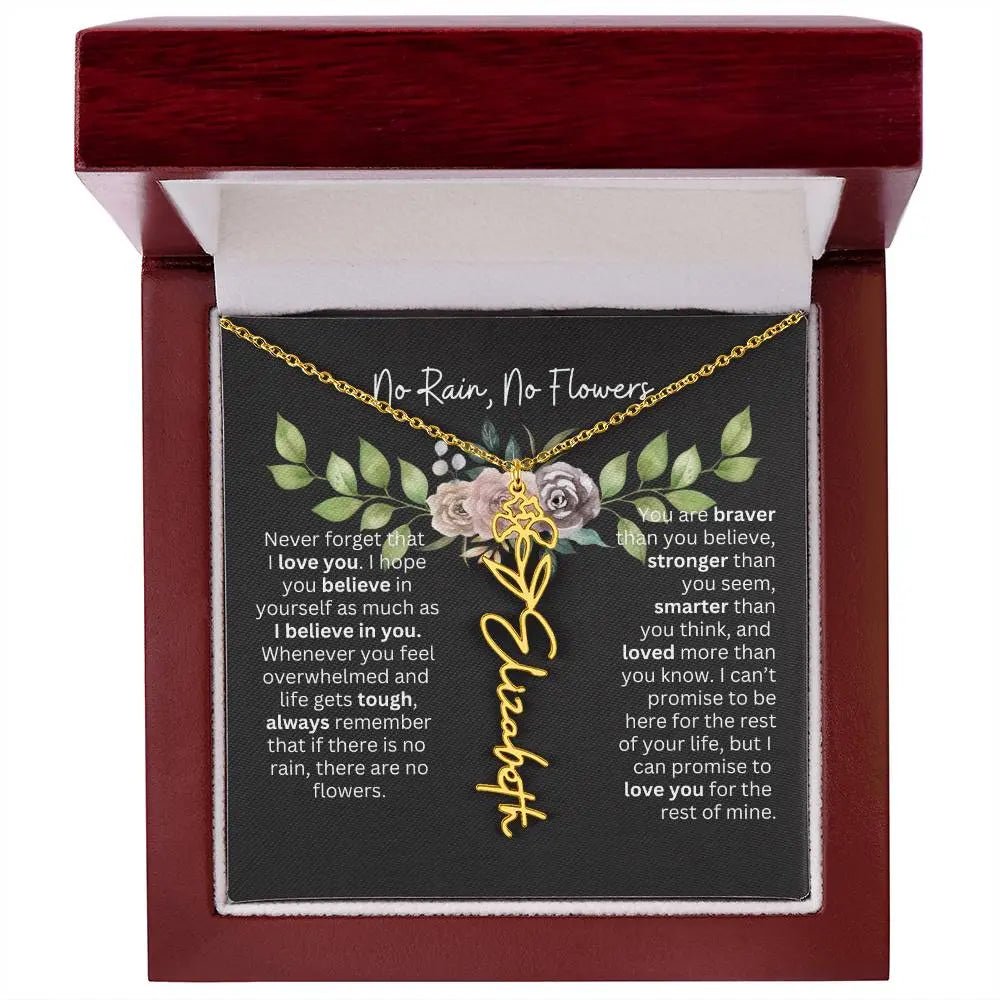 Birth Flower Necklace With Name I No Rain - No Flowers | Elegant Gift for Daughter