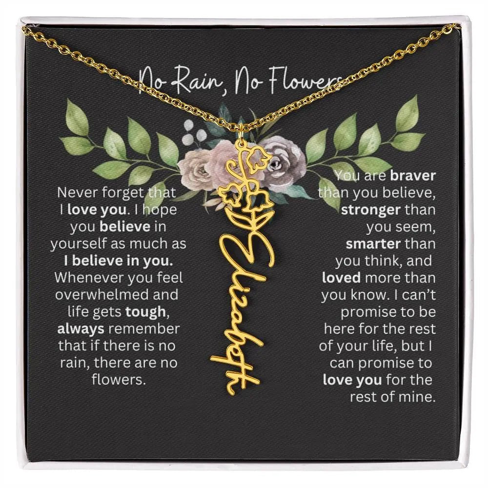 Birth Flower Necklace With Name I No Rain - No Flowers | Elegant Gift for Daughter