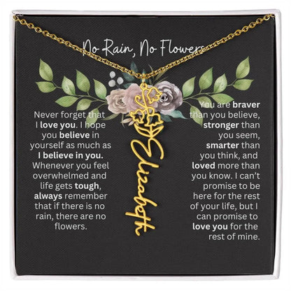 Birth Flower Necklace With Name I No Rain - No Flowers | Elegant Gift for Daughter