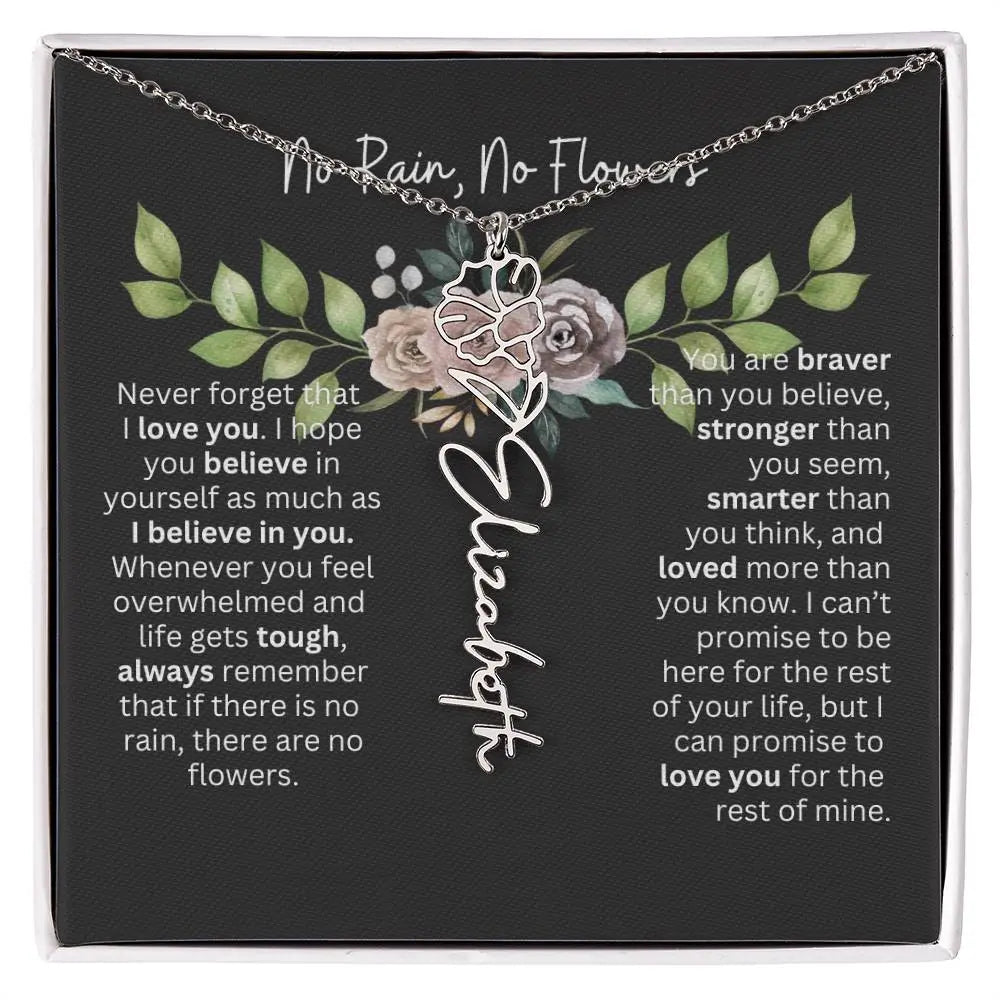 Birth Flower Necklace With Name I No Rain - No Flowers | Elegant Gift for Daughter