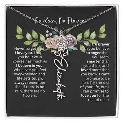 Birth Flower Necklace With Name I No Rain - No Flowers | Elegant Gift for Daughter