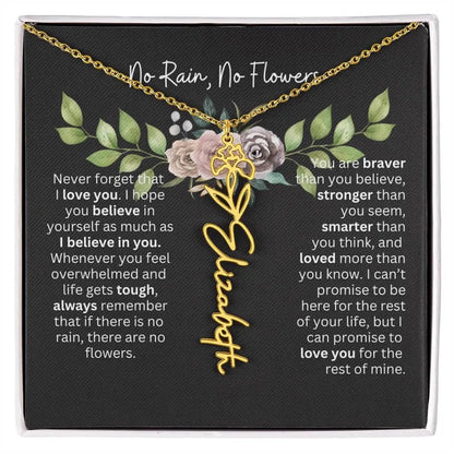 Birth Flower Necklace With Name I No Rain - No Flowers | Elegant Gift for Daughter