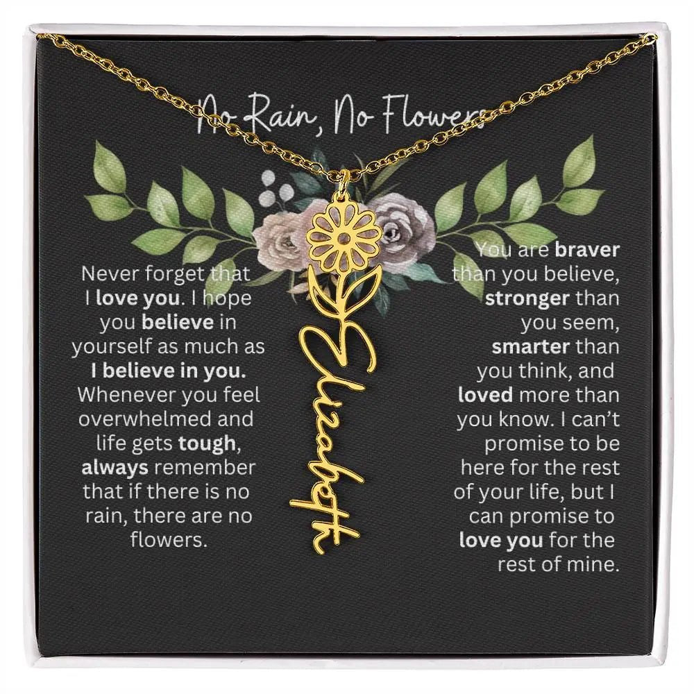 Birth Flower Necklace With Name I No Rain - No Flowers | Elegant Gift for Daughter