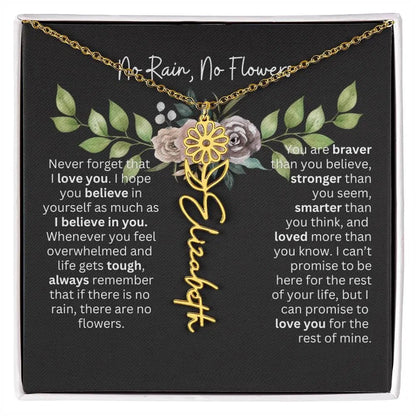 Birth Flower Necklace With Name I No Rain - No Flowers | Elegant Gift for Daughter