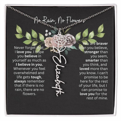 Birth Flower Necklace With Name I No Rain - No Flowers | Elegant Gift for Daughter