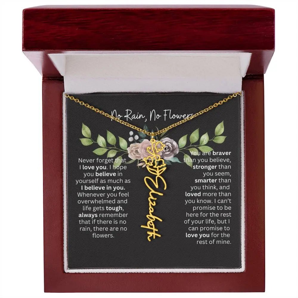 Birth Flower Necklace With Name I No Rain - No Flowers | Elegant Gift for Daughter