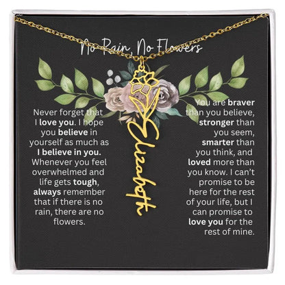 Birth Flower Necklace With Name I No Rain - No Flowers | Elegant Gift for Daughter