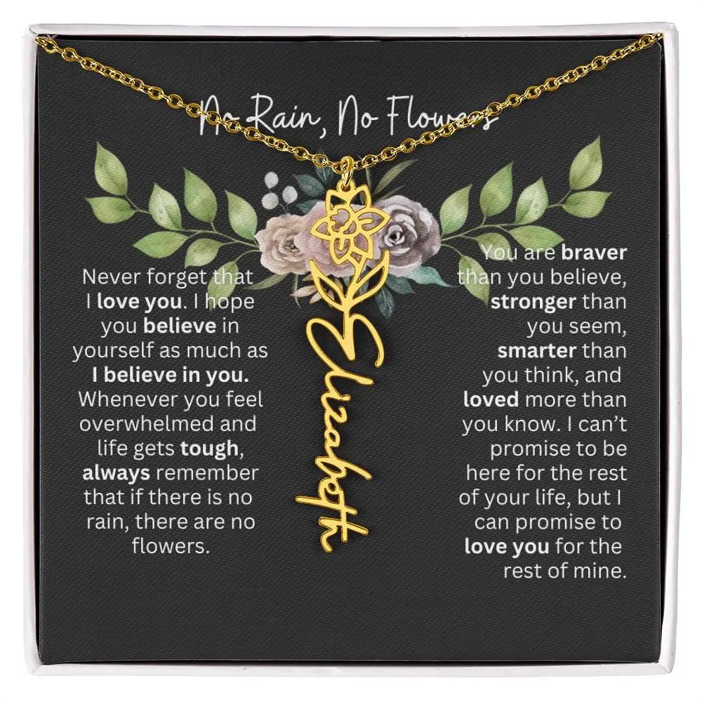 Birth Flower Necklace With Name I No Rain - No Flowers | Elegant Gift for Daughter