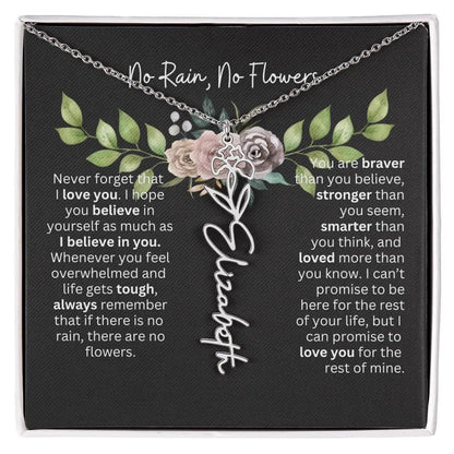 Birth Flower Necklace With Name I No Rain - No Flowers | Elegant Gift for Daughter