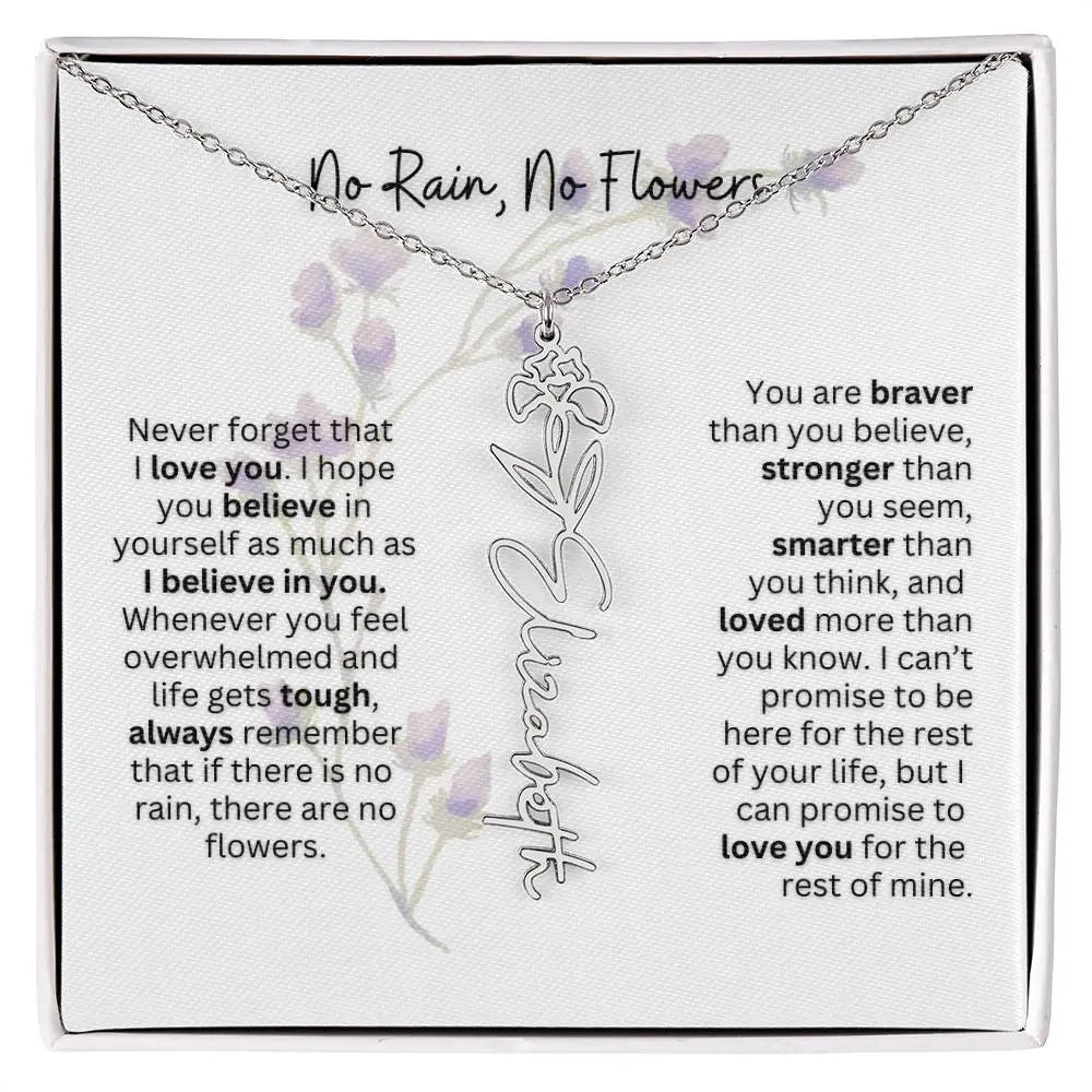 Birth Flower Necklace With Name I No Rain - No Flowers | For Bonus Daughter