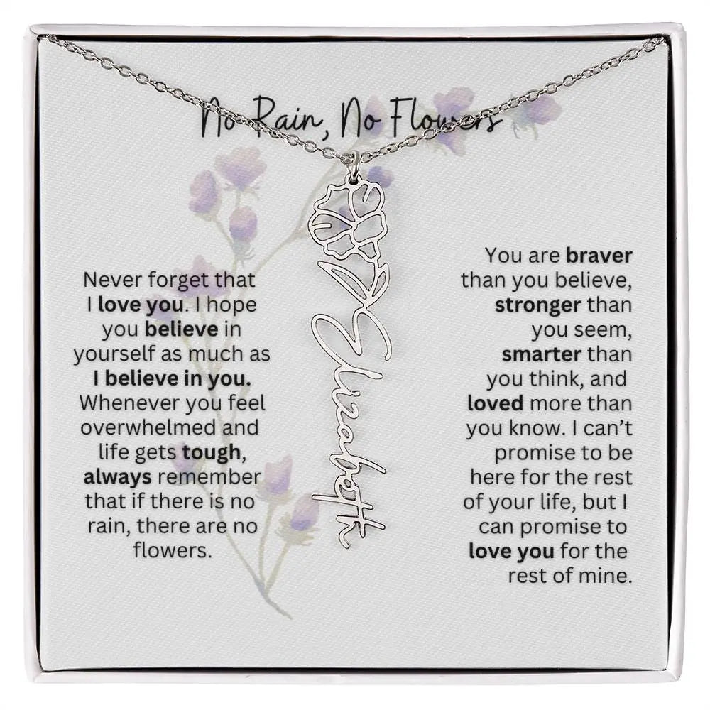 Birth Flower Necklace With Name I No Rain - No Flowers | For Bonus Daughter