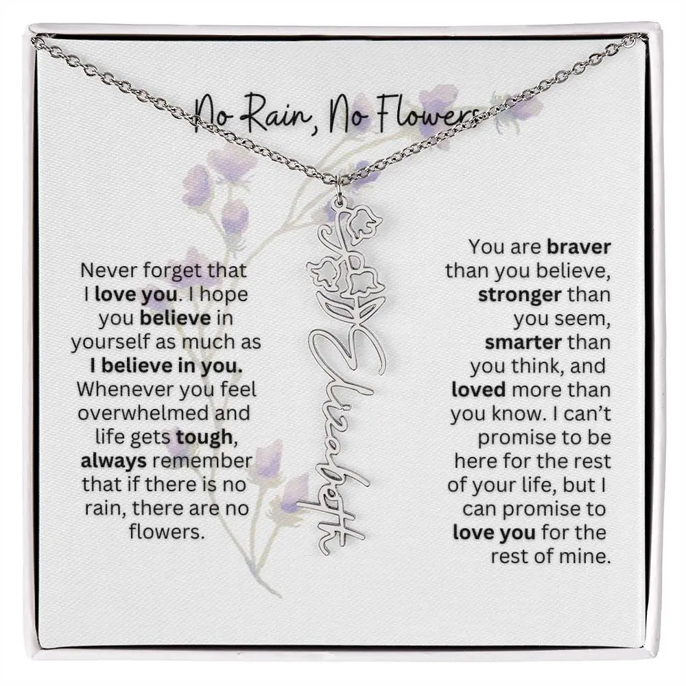 Birth Flower Necklace With Name I No Rain - No Flowers | For Bonus Daughter