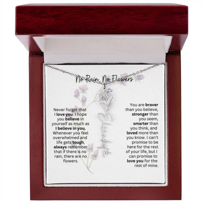 Birth Flower Necklace With Name I No Rain - No Flowers | For Bonus Daughter