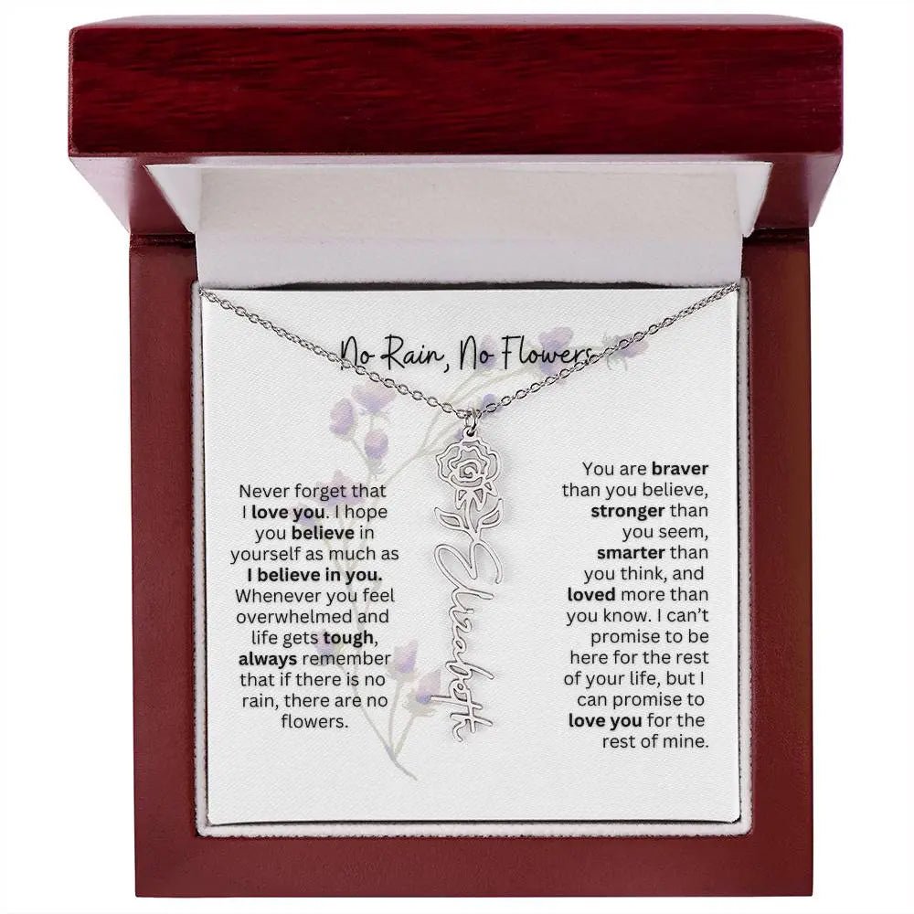 Birth Flower Necklace With Name I No Rain - No Flowers | For Bonus Daughter