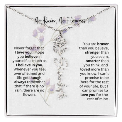 Birth Flower Necklace With Name I No Rain - No Flowers | For Bonus Daughter