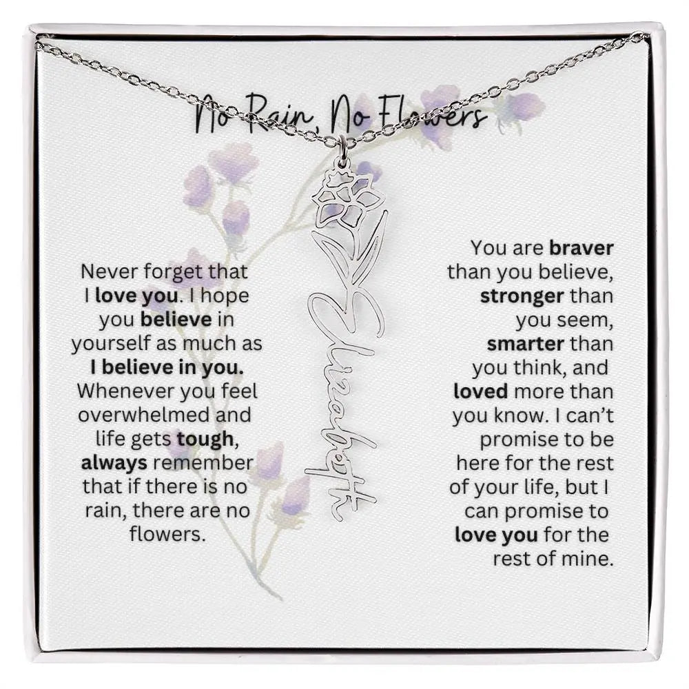 Birth Flower Necklace With Name I No Rain - No Flowers | For Bonus Daughter