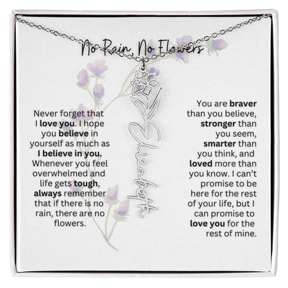 Birth Flower Necklace With Name I No Rain - No Flowers | For Bonus Daughter