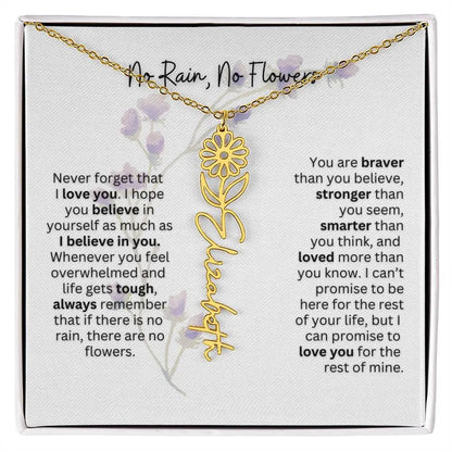Birth Flower Necklace With Name I No Rain - No Flowers | For Bonus Daughter