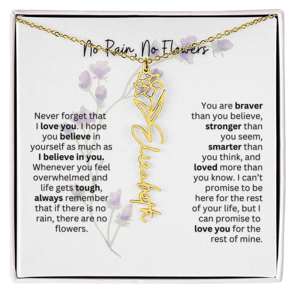Birth Flower Necklace With Name I No Rain - No Flowers | For Bonus Daughter