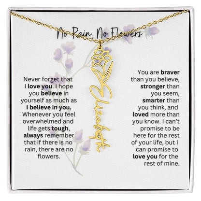 Birth Flower Necklace With Name I No Rain - No Flowers | For Bonus Daughter