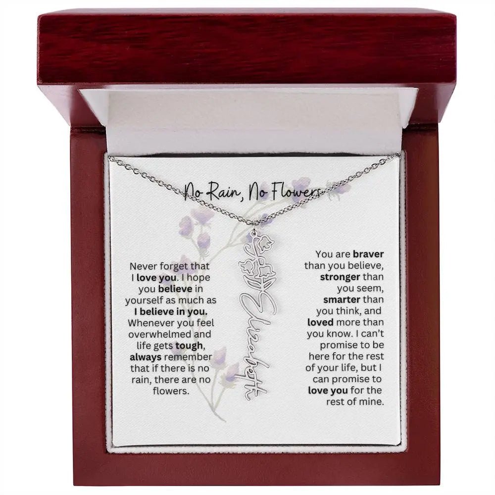 Birth Flower Necklace With Name I No Rain - No Flowers | For Bonus Daughter