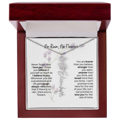 Birth Flower Necklace With Name I No Rain - No Flowers | For Bonus Daughter