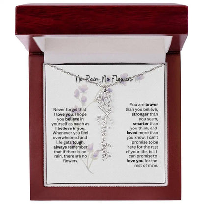 Birth Flower Necklace With Name I No Rain - No Flowers | For Bonus Daughter
