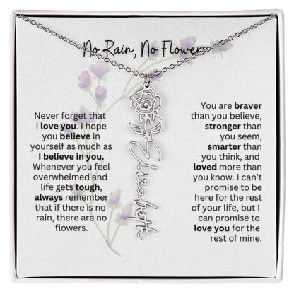 Birth Flower Necklace With Name I No Rain - No Flowers | For Bonus Daughter