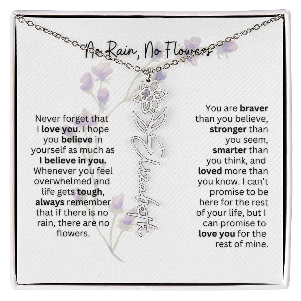 Birth Flower Necklace With Name I No Rain - No Flowers | For Bonus Daughter