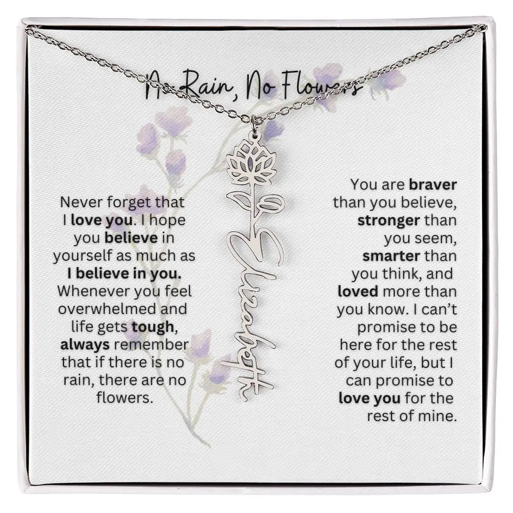 Birth Flower Necklace With Name I No Rain - No Flowers | For Bonus Daughter