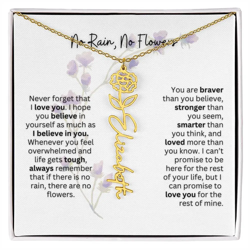 Birth Flower Necklace With Name I No Rain - No Flowers | For Bonus Daughter
