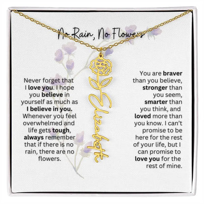 Birth Flower Necklace With Name I No Rain - No Flowers | For Bonus Daughter