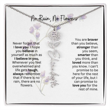 Birth Flower Necklace With Name I No Rain - No Flowers | For Bonus Daughter