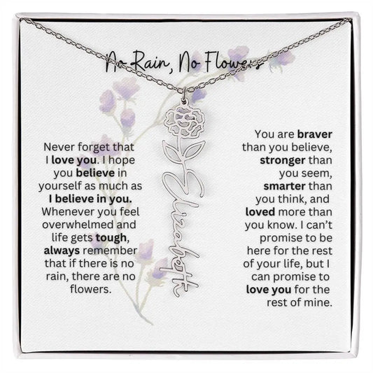 Birth Flower Necklace With Name I No Rain - No Flowers | For Bonus Daughter