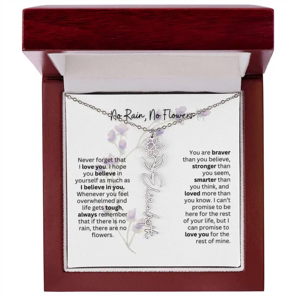 Birth Flower Necklace With Name I No Rain - No Flowers | For Bonus Daughter