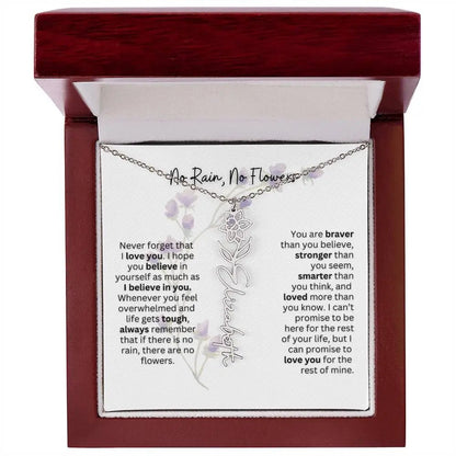 Birth Flower Necklace With Name I No Rain - No Flowers | For Bonus Daughter
