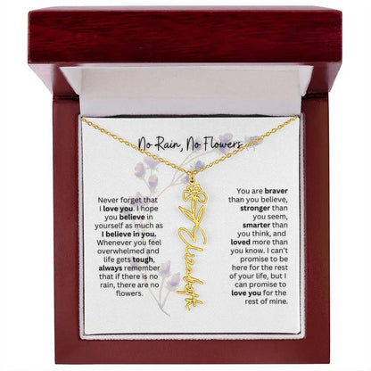 Birth Flower Necklace With Name I No Rain - No Flowers | For Bonus Daughter