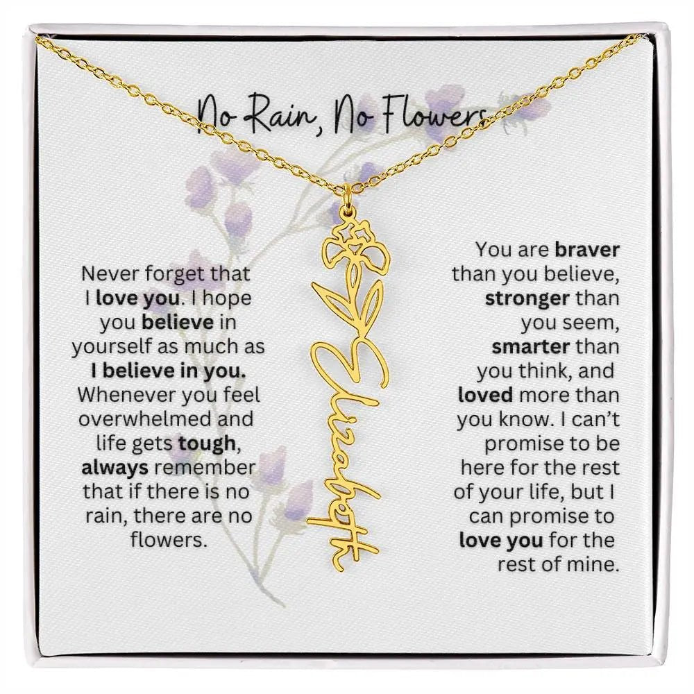 Birth Flower Necklace With Name I No Rain - No Flowers | For Bonus Daughter