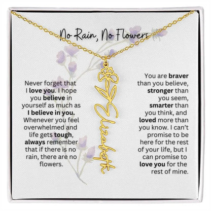 Birth Flower Necklace With Name I No Rain - No Flowers | For Bonus Daughter