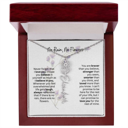 Birth Flower Necklace With Name I No Rain - No Flowers | For Bonus Daughter