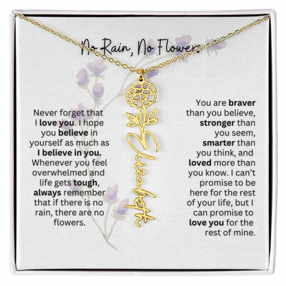 Birth Flower Necklace With Name I No Rain - No Flowers | For Bonus Daughter