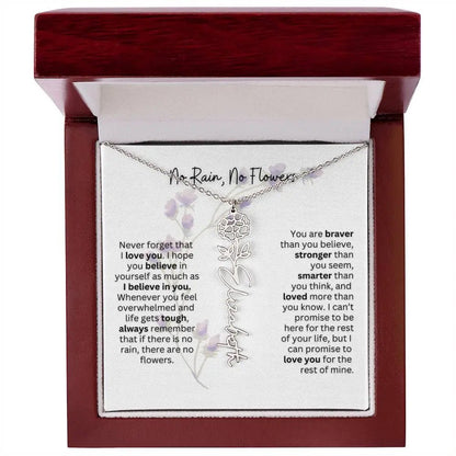 Birth Flower Necklace With Name I No Rain - No Flowers | For Bonus Daughter