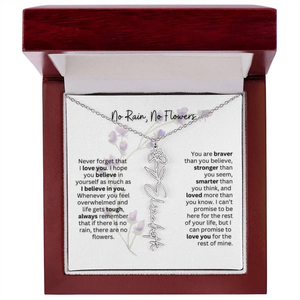 Birth Flower Necklace With Name I No Rain - No Flowers | For Bonus Daughter