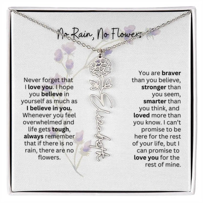 Birth Flower Necklace With Name I No Rain - No Flowers | For Bonus Daughter