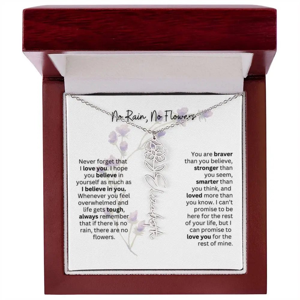 Birth Flower Necklace With Name I No Rain - No Flowers | For Bonus Daughter