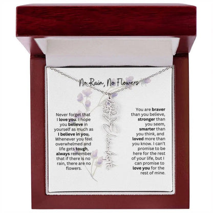 Birth Flower Necklace With Name I No Rain - No Flowers | For Bonus Daughter